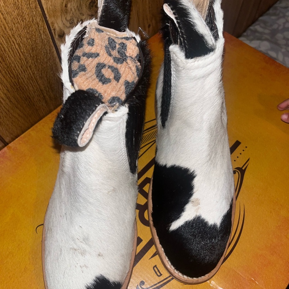 Black and White Cowhide Ankle Boots